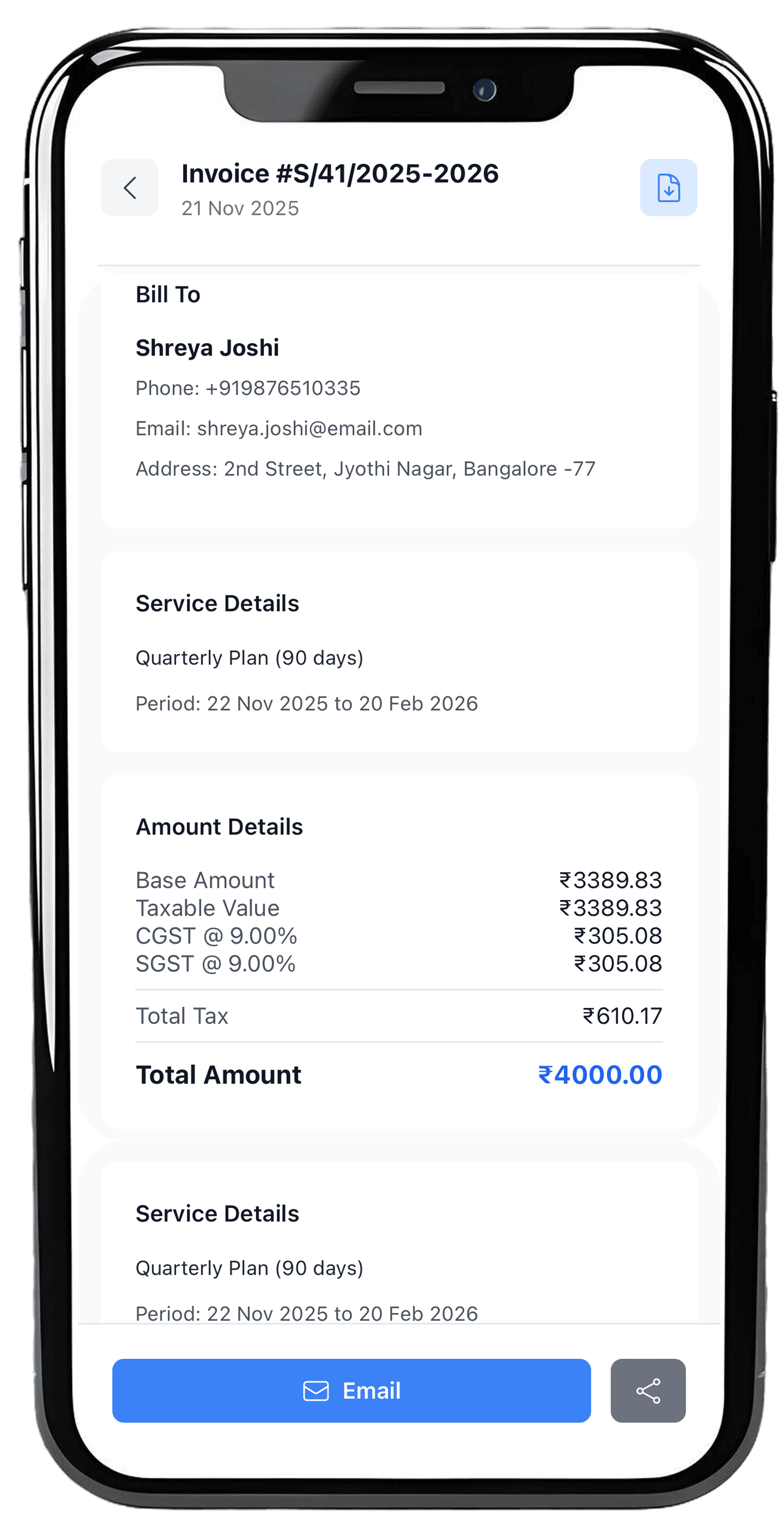 Manage billing and automatically send it to member's email